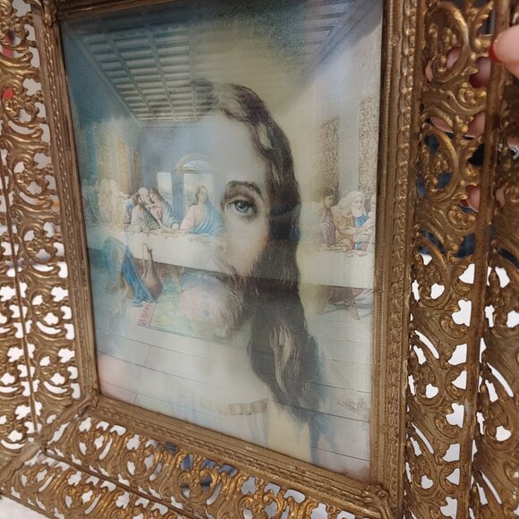 Vintage 1950s Lenticular Lighted Metal Frame Jesus the Last Supper Art - Picture 4 of 8